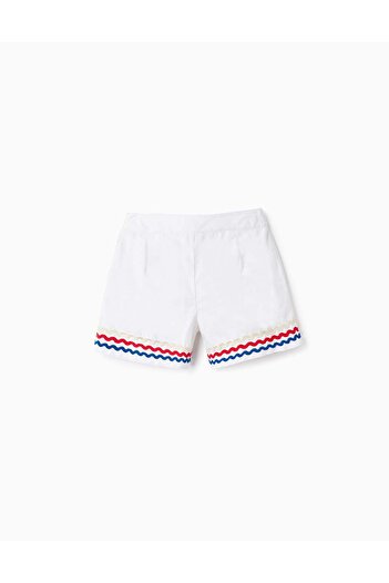 Ziddy Cotton Shorts with Wavy Stripes for Girls 'You&Me', White