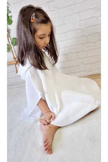 Alpar Tekstil Muslin Poncho Hooded Girl-Boy-Baby Baby Sea, Beach, Pool Cream / Ecru
