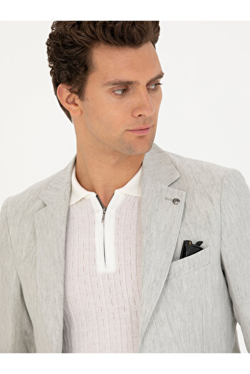 Cacharel Açık Gri Slim Fit %100 Keten Ceket 50268891-VR001