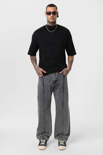 VAMOSCLO Relaxed Fit Jean Gray with Stitching Detail