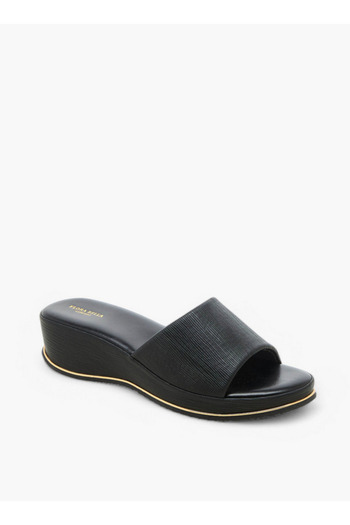 Flora Bella by Shoexpress Textured Slip-On Sandals with Wedge Heel