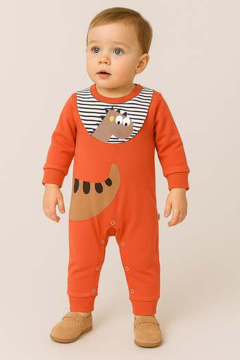 Bubito Baby Romper with Dinosaur Image and Bib Detail