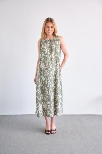 BUSA Maternity Patterned Midi Length Gilet Dress Çağla Green