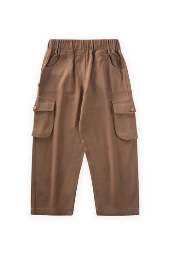 Cigit Double Bellows Pocket Linen Trousers 2-7 Years Caramel