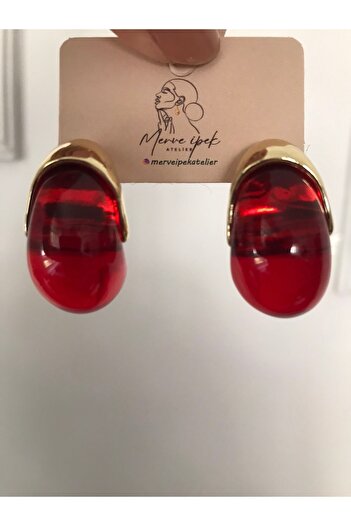 shop Red Gold Natural Stone Detail Shiny Large Drop Earrings