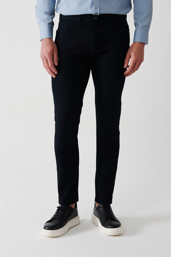 Avva Men's Navy Blue Flexible 5-Pocket Canvas Trousers E 003007
