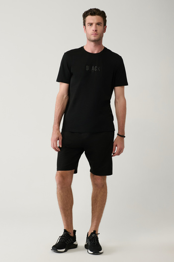 Avva Men's Black Side Pocket Knitted Cotton 2 Thread Casual Shorts E 003602