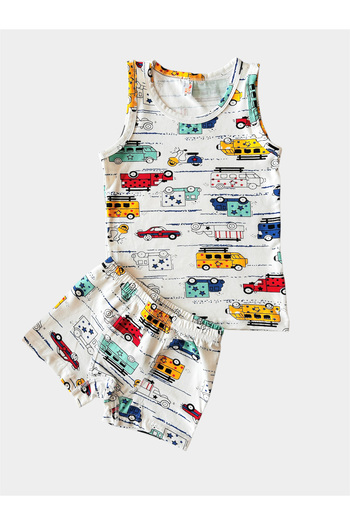 elmas kids Boy's Cotton Cars Patterned Tank Top Boxer Set