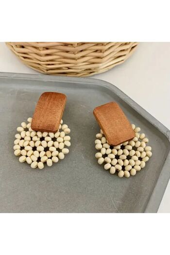 Dgt Luxury Bohemian Wood Beaded Earrings-Ear Pin Stainless Steel