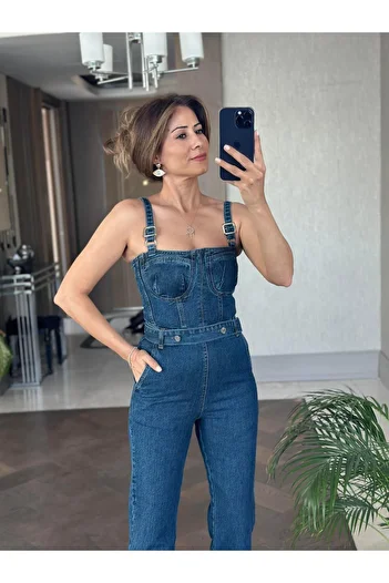 Forlady4 Navy Blue Brand Equivalent Women's Jumpsuit with Adjustable Strap Belt