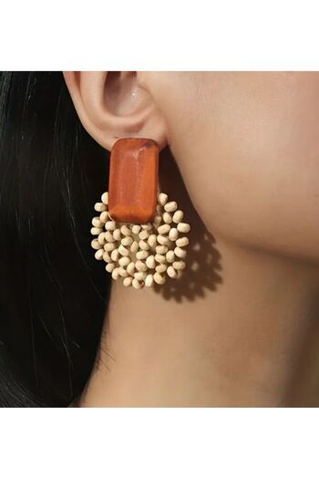 Dgt Luxury Bohemian Wood Beaded Earrings-Ear Pin Stainless Steel