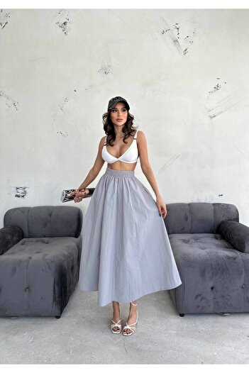 İLKCET MODA Paraşüt Kumaş Bol Kesim Kadın Etek