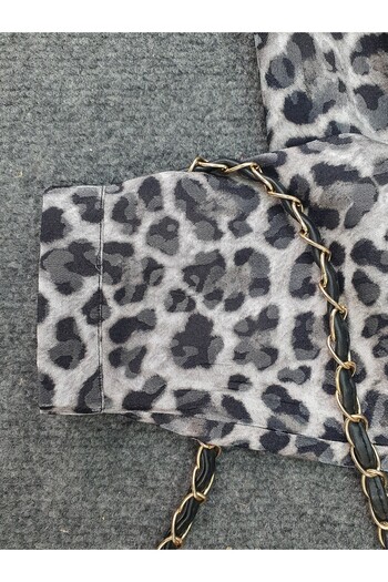 Modamorfo Leopard Pattern Buttoned Oval Cut Shirt - Gray