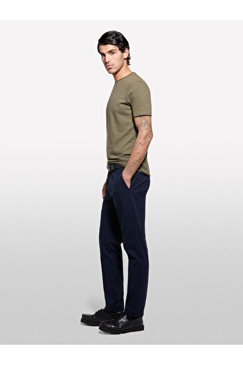 Sisley 100% Cotton Crew Neck Slim Fit Slub T-Shirt Men's Green T-Shirt - 325P3Wf0S101K