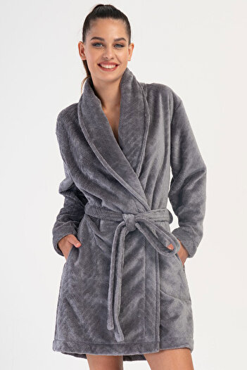 VİENETTA Women's J.Ultrawelsoft Sal Collar Long Sleeve Short Dressing Gown , 403121