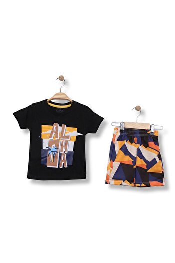 ANL TEKSTİL Aloha Baskılı T-Shirt Şort Alt Üst Erkek Çocuk Yazlık İkili Takım