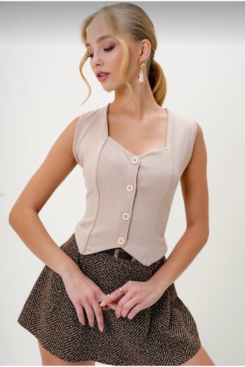 Safgiyim44 Buttoned Lycra Vest Cream