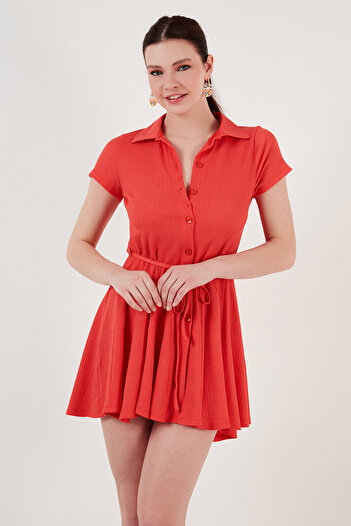 Lela Bağlama Detaylı Mini Gömlek Elbise ELBİSE 5869006