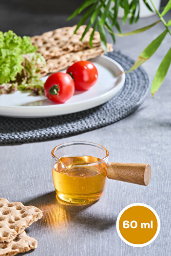 Vienev Small Size Glass Sauce Bowl with Wooden Handle 60 ml