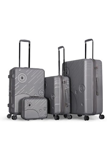 Titan Trolley 3-piece hard suitcase set + makeup bag L 28/M 24/S 20 / Bc 12 4-piece Gray