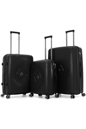 Fancl 3-Piece Hard Trolley Luggage Set, Black, Polycarbonate (PC)