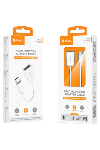 REDz Accessories X-Start YPX024 adapter, Type-C to USB, Length 15cm, OTG data transfer, Silicone, White