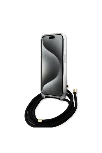 Guess Case for IPhone 15 Pro Case with Cord, Crossbody Cord 4G Print, Guess - Black