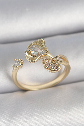 Skygo Brass Gold Color Zircon Stone Seashell Model Adjustable Women's Ring - Tj-Byk3741