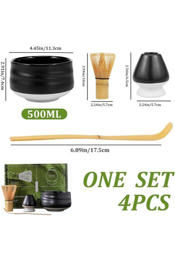 COOYA 4Pcs Matcha Set,Including Bamboo Whisk,Ceramic Whisk Holder,500 ml Ceramic Matcha Bowl,Bamboo Spoon