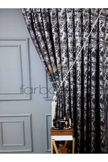 farbateks Smoked Gray Silver Foil Shiny Laced Opart Fabric 3 Layer Pleated Background Curtain