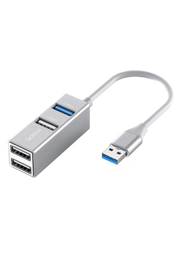 REDz Accessories Cablu Hub USB QOOVI cu 4 porturi, transfer de date 5 GB, metalic, argintiu