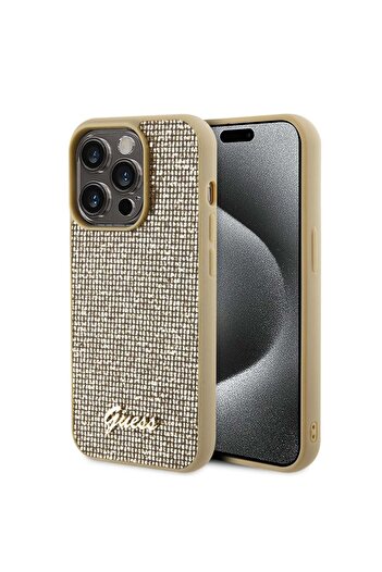 Guess Carcasă pentru iPhone 15 Pro, Logo Disco Metal, Guess, Auriu