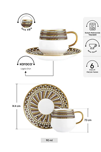 Karaca Belgin Coffee Cup Set for 6 Persons 90 ml
