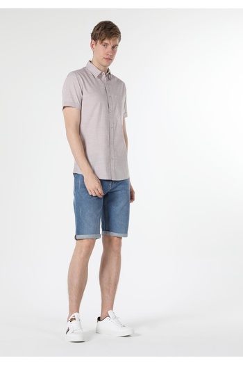 Colin's Slim Fit πουκάμισο με λαιμόκοψη μονόχρωμο ανδρικό μπεζ κοντομάνικο πουκάμισο