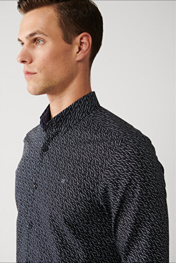 Avva Men's Black Shirt 100% Cotton Patterned A32Y2171