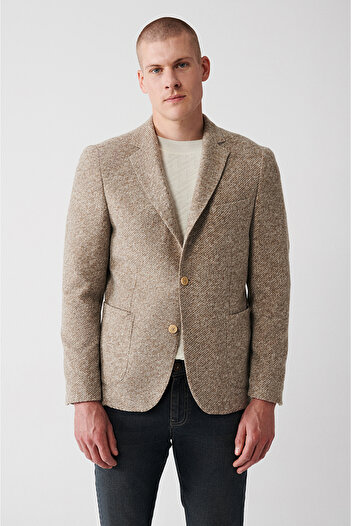 Avva Men's Beige Wool Blended Unlined Double Slit Jacket A32Y4013