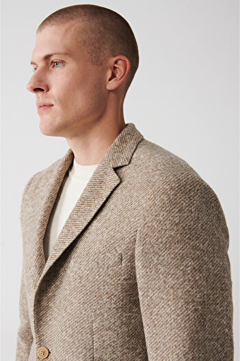 Avva Men's Beige Wool Blended Unlined Double Slit Jacket A32Y4013