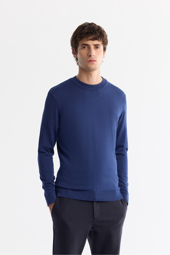 Avva Men's Regular Fit Light Navy Blue Crew Neck Viscose Knitwear Sweater B005021