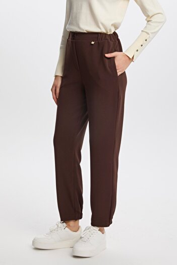 Zühre Brown Pants with Elastic Waistband P-0208
