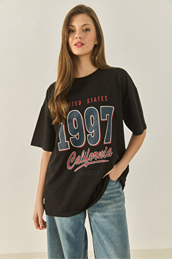 Bianco Lucci Women's 1997 Printed Cotton Oversize T-Shirt 3056 60284048