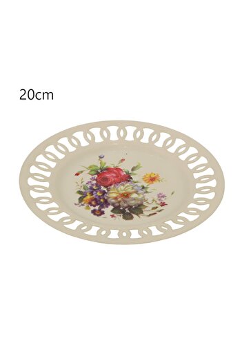Generic Round, flat plastic plate decorated with roses