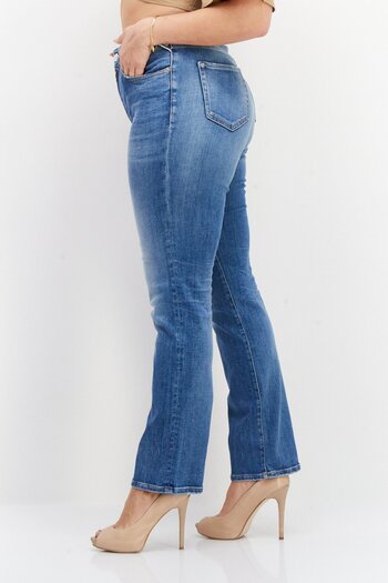 Replay Women Straight Fit Stretchable Washed Denim Jeans, Blue