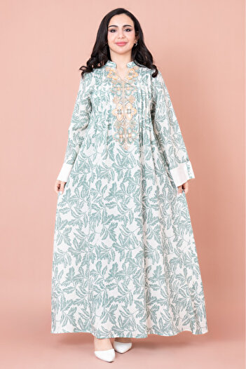 IKKXA Embroidered Leaf Print Jalabiya