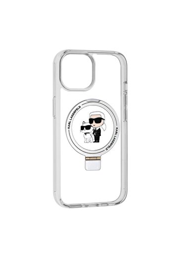 Karl Lagerfeld Husă pentru iPhone 15, Husă rigidă cu inel și suport MagSafe, Karl Lagerfeld - Albă