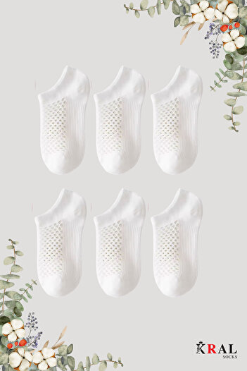 KRAL SOCKS Дамски ботуши (6 чифта) Четвърт чорап, мрежест модел, комплект памучни чорапи, които не изпотяват