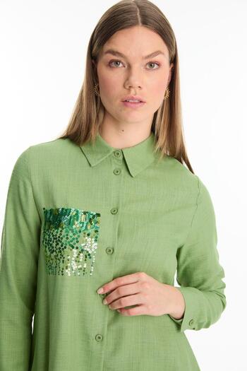 Zühre Sequin Detailed Green Shirt G-0101