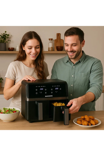 Hausberg Double hot air fryer HB-2373NG, 2400W, 8.4L, thermostat with LED display, digital, 14 programs