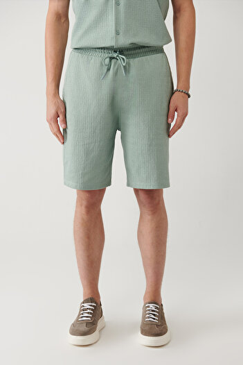 Avva Men's Nile Green Jacquard Shorts with Side Pockets A41Y3607