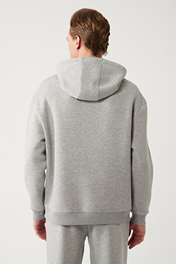 Avva Erkek Gri Kapüşonlu 3 İplik Şardonlu Sweatshirt A32Y1190
