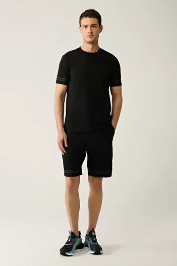 Avva Men's Black Jersey Fabric 2 Thread Knitted Shorts with Side Pockets A41Y3622